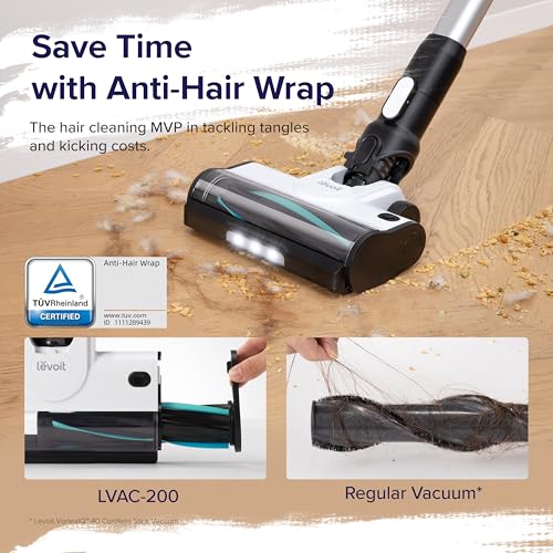 LEVOIT Cordless Vacuum Cleaner  Stick Vac with Tangle Resistant Design  Up to 50 Minutes  Powerful Suction  Rechargeable  Lightweight  and Versatile for Carpet  Hard Floor  Pet Hair  LVAC 200