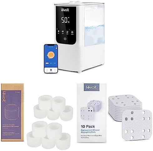 LEVOIT Humidifiers for Bedroom Home  Smart Warm and Cool Mist Air Humidifier for Large Room  Auto Customized Humidity  Fast Symptom Relief  Easy Top Fill  Essential Oil  Quiet  OasisMist4 5L  White