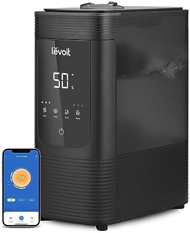LEVOIT Humidifiers for Bedroom Home  Smart Warm and Cool Mist Air Humidifier for Large Room  Auto Customized Humidity  Fast Symptom Relief  Easy Top Fill  Essential Oil  Quiet  OasisMist4 5L  White