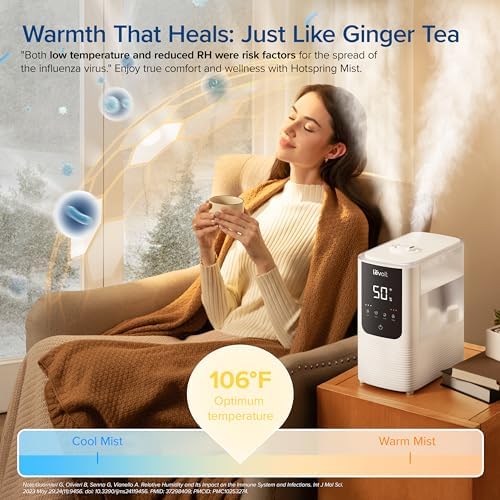 LEVOIT Humidifiers for Bedroom Home  Smart Warm and Cool Mist Air Humidifier for Large Room  Auto Customized Humidity  Fast Symptom Relief  Easy Top Fill  Essential Oil  Quiet  OasisMist4 5L  White