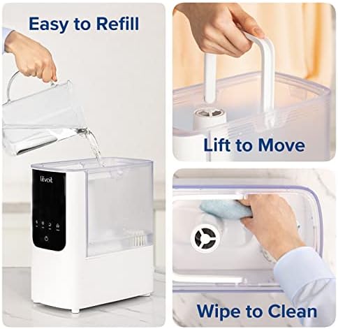 LEVOIT Humidifiers for Bedroom Home  Smart Warm and Cool Mist Air Humidifier for Large Room  Auto Customized Humidity  Fast Symptom Relief  Easy Top Fill  Essential Oil  Quiet  OasisMist4 5L  White