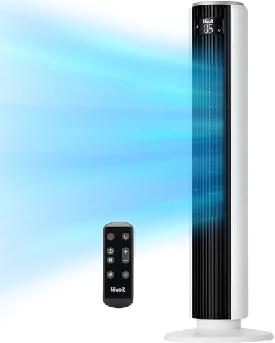 LEVOIT Tower Fan for Bedroom  90  Oscillating Standing Fan with 28dB Quiet for Sleep  25ft/s Velocity  12H Timer  5 Speeds 4 Modes  Remoter  Bladeless Room Fan for Home  Office  Indoor  36 inch  White