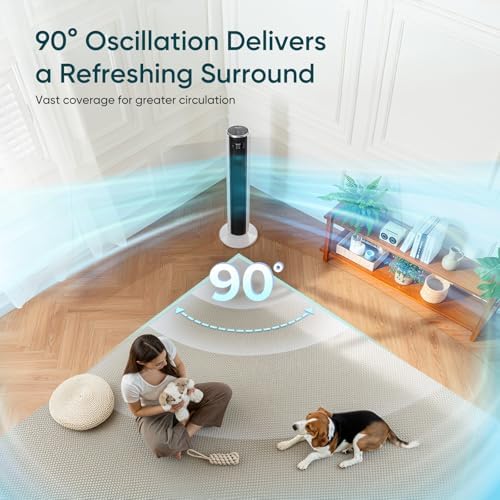LEVOIT Tower Fan for Bedroom  90  Oscillating Standing Fan with 28dB Quiet for Sleep  25ft/s Velocity  12H Timer  5 Speeds 4 Modes  Remoter  Bladeless Room Fan for Home  Office  Indoor  36 inch  White