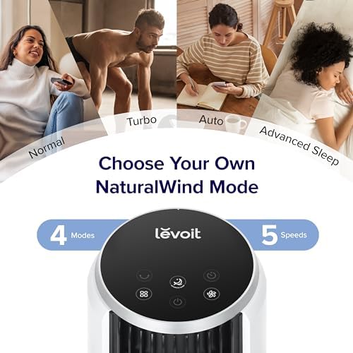 LEVOIT Tower Fan for Bedroom  90  Oscillating Standing Fan with 28dB Quiet for Sleep  25ft/s Velocity  12H Timer  5 Speeds 4 Modes  Remoter  Bladeless Room Fan for Home  Office  Indoor  36 inch  White