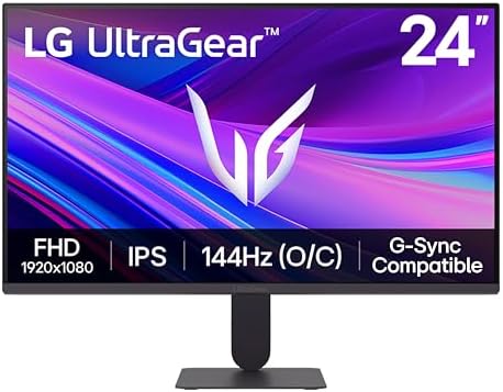 LG 24G411A B 24 inch Ultragear Full HD  1920 x 1080  IPS Gaming Monitor  144Hz  O/C   1ms MBR  NVIDIA G Sync Compatible  AMD FreeSync  HDR10  HDMI  DisplayPort  Slim Stand  Black