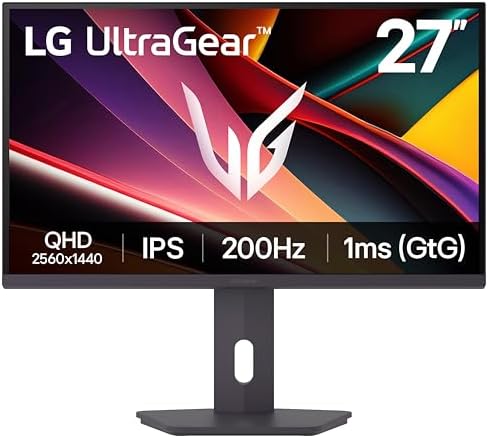 LG 27G610A B 27 inch Ultragear QHD  2560 x 1440  IPS Gaming Monitor  200Hz  1ms  AMD FreeSync Premium  VESA DisplayHDR 400  HDMI  DisplayPort  Tilt/Height/Swivel/Pivot Stand  Black
