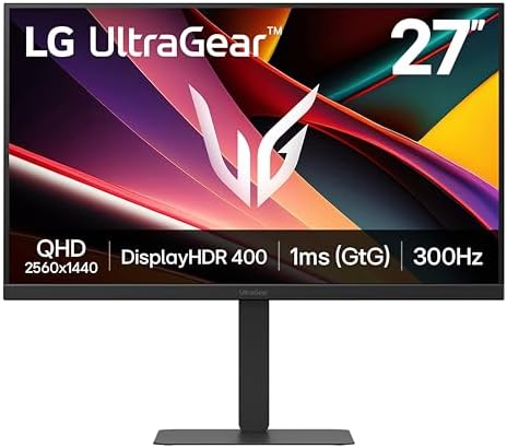 LG 27G640A B 27 inch Ultragear QHD  2560 x 1440  IPS Gaming Monitor  300Hz  1ms  NVIDIA G Sync  AMD FreeSync Premium  VESA DisplayHDR 400  HDMI 2 1  USB Type C  Tilt/Height/Swivel/Pivot Stand  Black