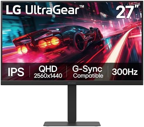 LG 27G640A B 27 inch Ultragear QHD  2560 x 1440  IPS Gaming Monitor  300Hz  1ms  NVIDIA G Sync  AMD FreeSync Premium  VESA DisplayHDR 400  HDMI 2 1  USB Type C  Tilt/Height/Swivel/Pivot Stand  Black