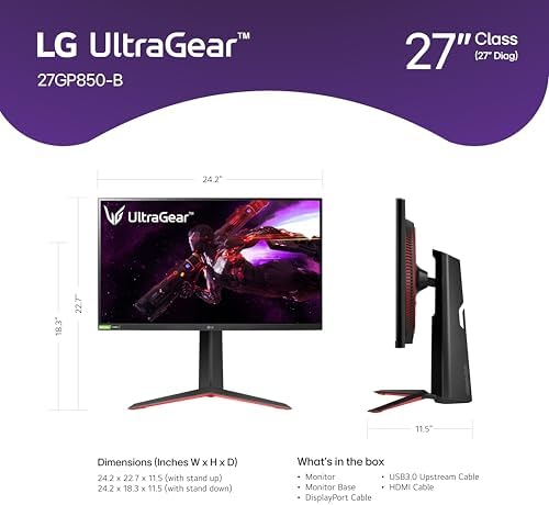 LG 27GP850 B Ultragear Gaming Monitor 27 Inch QHD  2560 x 1440  Nano IPS Display 1ms Response Time 165Hz Refresh Rate NVIDIA G SYNC Compatible AMD FreeSync Premium Tilt/Height/Pivot Adjustable Stand