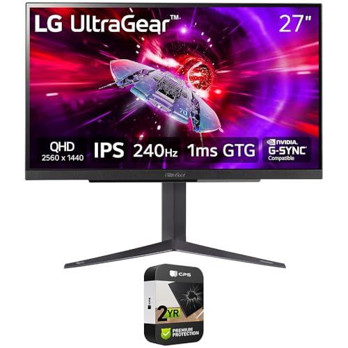 LG 27GR83Q B 27 inch Ultragear QHD 1ms 240Hz Gaming Monitor Bundle with 2 YR CPS Enhanced Protection Pack