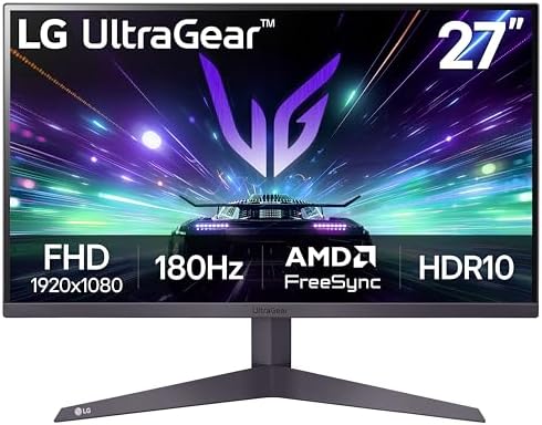 LG 27GS50F B 27 inch FHD  1920 x 1080  Ultragear Gaming Monitor with 180Hz  1ms MBR  HDR10  AMD FreeSync  HDMI  DisplayPort  3 Side Virtually Borderless Design  Black