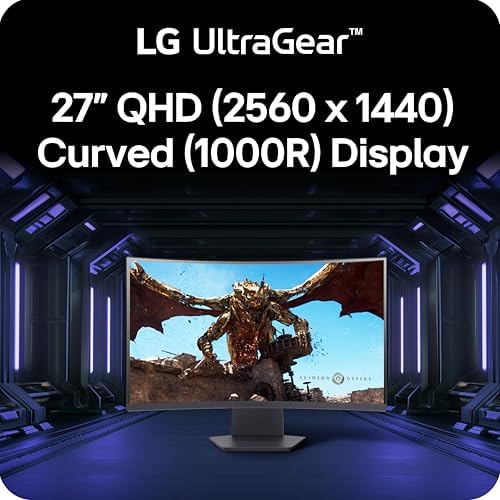 LG 27GS60QC B Ultragear 27 inch Curved Gaming Monitor QHD  2560x1440  180Hz 1ms 1000R AMD FreeSync HDR10 HDMIx2 DisplayPort Borderless Design Black Stabilizer DAS Crosshair FPS Counter   Black