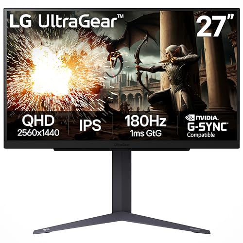 LG 27GS75Q B 27 inch Ultragear QHD  2560x1440  Gaming Monitor  180Hz  O/C 200Hz   1ms  IPS  NVIDIA G SYNC Compatible  AMD FreeSync  HDR10  Tilt/Height/Pivot Stand  HDMI  DisplayPort  Black