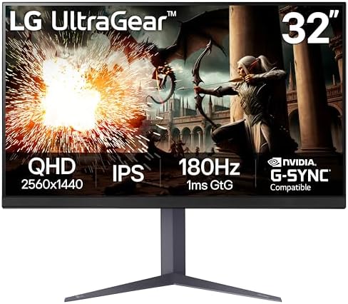 LG 27GS75Q B 27 inch Ultragear QHD  2560x1440  Gaming Monitor  180Hz  O/C 200Hz   1ms  IPS  NVIDIA G SYNC Compatible  AMD FreeSync  HDR10  Tilt/Height/Pivot Stand  HDMI  DisplayPort  Black