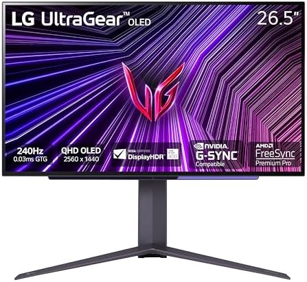 LG 27GX704A B 27 inch Ultragear QHD  2650x1440  OLED Gaming Monitor 240Hz  0 03ms  NVIDIA G Sync Compatible  AMD FreeSync Premium Pro  VESA Display HDR TrueBlack400  HDMI 2 1  DisplayPort  Black