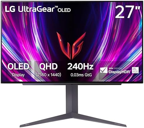 LG 27GX704A B 27 inch Ultragear QHD  2650x1440  OLED Gaming Monitor 240Hz  0 03ms  NVIDIA G Sync Compatible  AMD FreeSync Premium Pro  VESA Display HDR TrueBlack400  HDMI 2 1  DisplayPort  Black