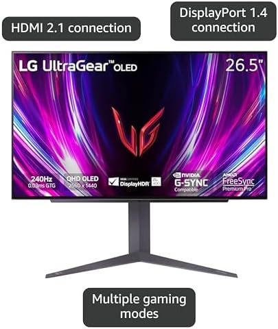 LG 27GX704A B 27 inch Ultragear QHD  2650x1440  OLED Gaming Monitor 240Hz  0 03ms  NVIDIA G Sync Compatible  AMD FreeSync Premium Pro  VESA Display HDR TrueBlack400  HDMI 2 1  DisplayPort  Black