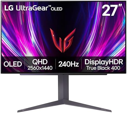 LG 27GX704A B 27 inch Ultragear QHD  2650x1440  OLED Gaming Monitor 240Hz  0 03ms  NVIDIA G Sync Compatible  AMD FreeSync Premium Pro  VESA Display HDR TrueBlack400  HDMI 2 1  DisplayPort  Black