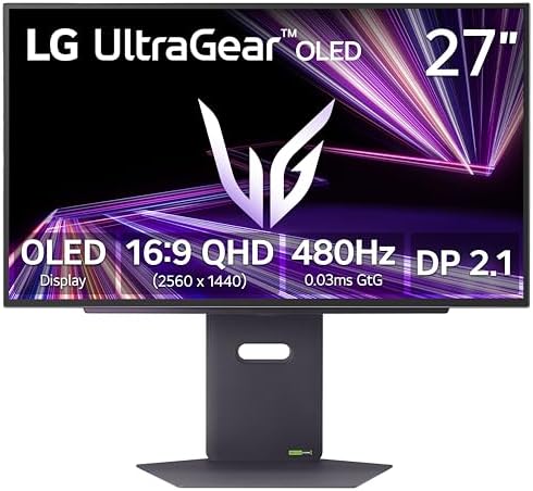 LG 27GX790A B 27 inch Ultragear OLED Gaming Monitor QHD 1440p 480Hz  0 03ms  DisplayPort 2 1  True Black 400  NVIDIA G Sync  AMD FreeSync Premium Pro  HDMI  USB  Tilt/Height/Swivel/Pivot Stand  Black
