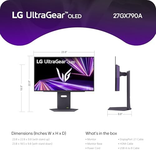 LG 27GX790A B 27 inch Ultragear OLED Gaming Monitor QHD 1440p 480Hz  0 03ms  DisplayPort 2 1  True Black 400  NVIDIA G Sync  AMD FreeSync Premium Pro  HDMI  USB  Tilt/Height/Swivel/Pivot Stand  Black