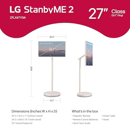 LG 27 Inch StanbyME 2 with Folio Cover  Portable Touch Screen  Dolby Vision  HDR10  Filmmaker Mode  Built in Battery  Full Swivel Rotation  27LX6TYGA  2025 