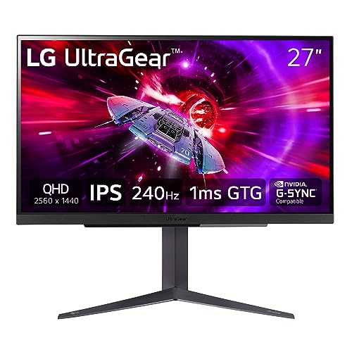 LG 27 UltraGear QHD  2560x1440  Gaming Monitor  240Hz  1ms  VESA DisplayHDR 400  G SYNC and AMD FreeSync Premium  HDMI 2 1  DisplayPort  4 Pole HP Out DTS HP X  Tilt/Height/Pivot Stand  Black