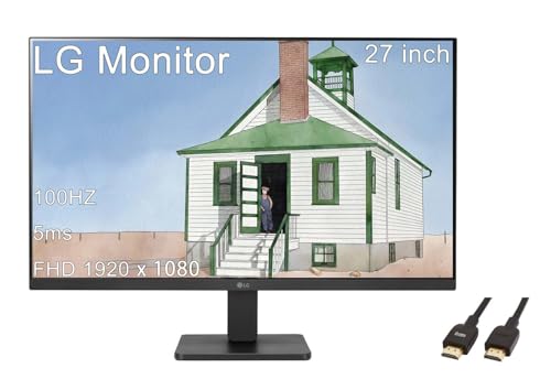 LG 27 inch FHD  1920 x 1080  IPS Monitor  100Hz  5ms  AMD FreeSync Premium  3 Side Virtually Borderless Design  HDMI  Black  with 5ave HDMI Cable