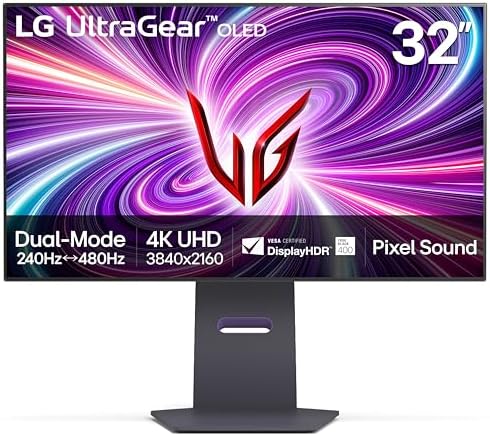 LG 32GX850A B 32 UltraGear 4K UHD  3840 x 2160  Glossy OLED Gaming Monitor  Dual Mode 165Hz/330Hz  0 03ms  G SYNC  FreeSync Premium Pro  TrueBlack 400  HDMI  DP  Tilt/Height/Swivel/Pivot Stand  Black
