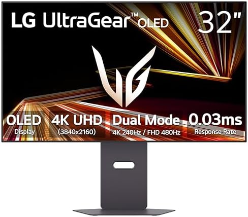 LG 32GX870A-B 32 pulgadas Ultragear 4K UHD (3840 x 2160) Monitor OLED para juegos, modo dual, 240Hz, 0.03ms, NVIDIA, AMD FreeSync Premium Pro, VESA DisplayHDR True Black 400, USB tipo C, DP2.1, negro