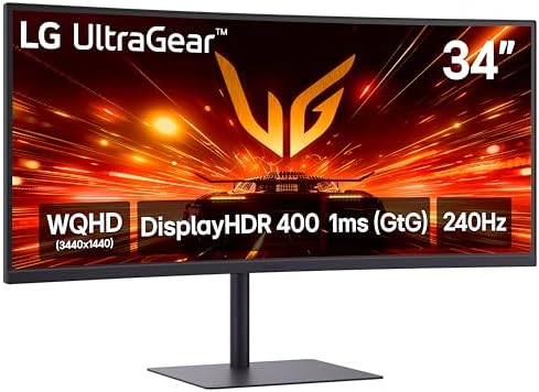 LG 34G630A B 34 Inch Ultragear WQHD  3440 x 1440  Curved Gaming Monitor  240Hz  1ms  FreeSync Premium  DisplayHDR 400  Built in Speaker  HDMI  DisplayPort  USB Type C  Tilt/Height/Swivel Stand  Black