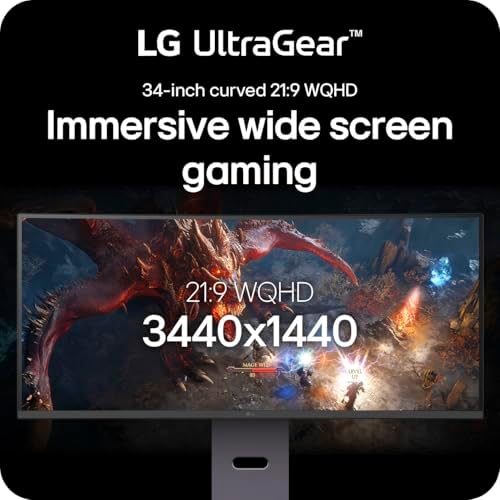 LG 34G630A B 34 Inch Ultragear WQHD  3440 x 1440  Curved Gaming Monitor  240Hz  1ms  FreeSync Premium  DisplayHDR 400  Built in Speaker  HDMI  DisplayPort  USB Type C  Tilt/Height/Swivel Stand  Black