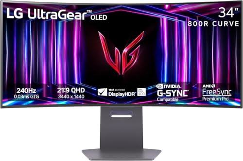 LG 34GS95QE 34-inch Ultragear OLED Curved Gaming Monitor WQHD 1440p 800R 240Hz 0.03ms AMD FreeSync Premium Pro NVIDIA G-Sync HDMI 2.1 DisplayPort Soporte inclinación/altura/giratorio negro