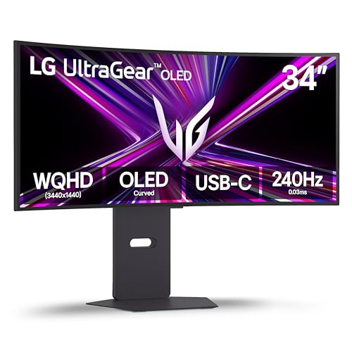 LG 34GX900A B 34 Inch Ultragear WQHD  3440 x 1440  OLED Curved Gaming Monitor  240Hz  0 03ms  NVIDIA G Sync  VESA DisplayHDR True Black 400  HDMI 2 1  DisplayPort  USB Type C PD 65W  Black