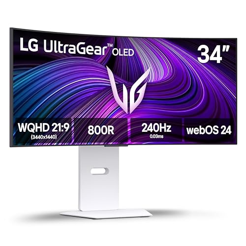 LG 34GX90SA W 34 inch Ultragear WQHD  3440 x 1440  OLED Curved Gaming Monitor 240Hz  1ms  NVIDIA G Sync Compatible  AMD FreeSync Premium  VESA DisplayHDR True Black 400  webOS  USB Type C  White
