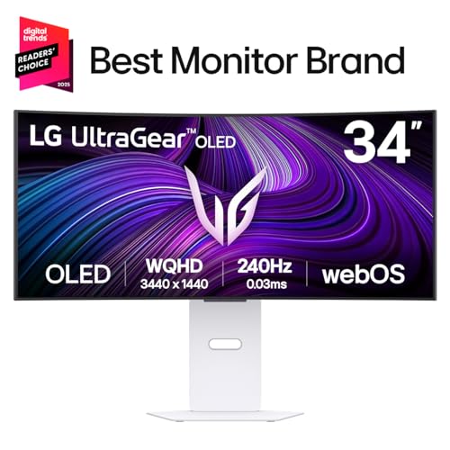 LG 34GX90SA W 34 inch Ultragear WQHD  3440 x 1440  OLED Curved Gaming Monitor 240Hz  1ms  NVIDIA G Sync Compatible  AMD FreeSync Premium  VESA DisplayHDR True Black 400  webOS  USB Type C  White