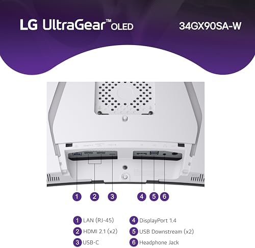 LG 34GX90SA W 34 inch Ultragear WQHD  3440 x 1440  OLED Curved Gaming Monitor 240Hz  1ms  NVIDIA G Sync Compatible  AMD FreeSync Premium  VESA DisplayHDR True Black 400  webOS  USB Type C  White