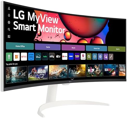 LG 34SR63QA W 34 inch Smart Curved Monitor with Streaming TV  QHD 1440p  UltraWide Screen  USB Type C 65W PD  1800R  webOS  HDR10  100Hz  Built in Speaker  AirPlay2  Screen Share  Bluetooth  White