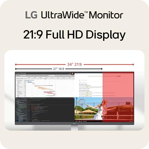 LG 34U530A W 34 inch UltraWide WFHD  2560 x 1080  IPS Wide Computer Monitor  100Hz  VESA DisplayHDR 400  HDMI  DisplayPort  USB Type C  Tilt/Height/Swivel Stand  White