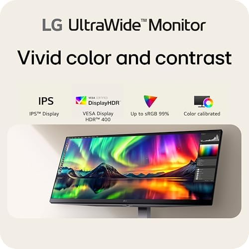 LG 34U530A W 34 inch UltraWide WFHD  2560 x 1080  IPS Wide Computer Monitor  100Hz  VESA DisplayHDR 400  HDMI  DisplayPort  USB Type C  Tilt/Height/Swivel Stand  White