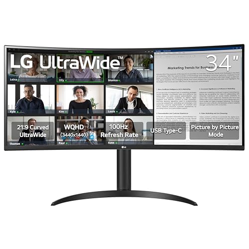 LG 34WR55QK B 34 inch UltraWide WQHD  3440 x 1440  Curved Computer Monitor  100Hz  5ms  HDR10  Reader Mode  HDMI  DisplayPort  USB Type C  Tilt/Height Adjustable Stand  Black