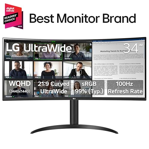 LG 34WR55QK B 34 inch UltraWide WQHD  3440 x 1440  Curved Computer Monitor  100Hz  5ms  HDR10  Reader Mode  HDMI  DisplayPort  USB Type C  Tilt/Height Adjustable Stand  Black