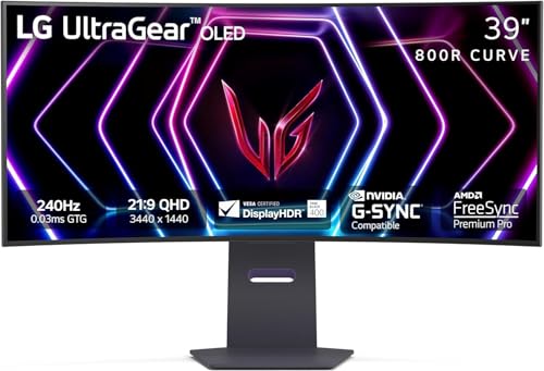 LG 39GS95QE Ultragear OLED Curved Gaming Monitor 39 Inch WQHD 800R 240Hz 0 03ms DisplayHDR True Black 400 AMD FreeSync Premium Pro NVIDIA G Sync HDMI 2 1 DisplayPort Tilt/Height/Swivel Stand   Black