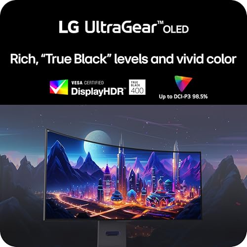 LG 39GS95QE Ultragear OLED Curved Gaming Monitor 39 Inch WQHD 800R 240Hz 0 03ms DisplayHDR True Black 400 AMD FreeSync Premium Pro NVIDIA G Sync HDMI 2 1 DisplayPort Tilt/Height/Swivel Stand   Black