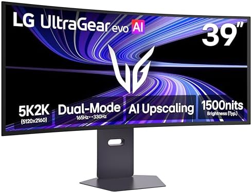 LG 39GX950B B 39 inch Ultragear evo 5K2K WUHD  5120 x 2160  OLED Curved Gaming Monitor  Dual Mode 165Hz  0 03ms  NVIDIA G Sync  FreeSync Premium Pro  DisplayHDR True Black 500  HDMI  DP  USB C  Black