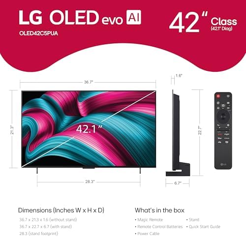 LG 42 Inch Class OLED evo AI Super Upscaling 4K C5 Series Smart TV w/Dolby Atmos & Vision  HDR10  Filmmaker Mode  Wow Orchestra  Alexa Built in  OLED42C5PUA  2025 