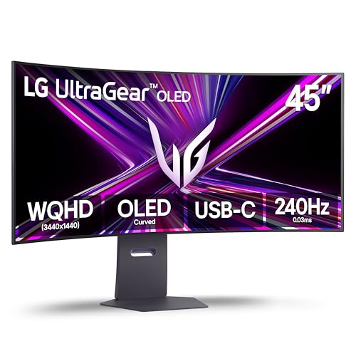 LG 45GX900A B 45 Inch Ultragear WQHD  3440 x 1440  OLED Curved Gaming Monitor  240Hz  0 03ms  NVIDIA G Sync  VESA DisplayHDR True Black 400  HDMI 2 1  DisplayPort  USB Type C PD 65W  Black