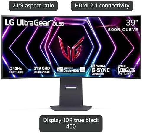 LG 45GX900A B 45 Inch Ultragear WQHD  3440 x 1440  OLED Curved Gaming Monitor  240Hz  0 03ms  NVIDIA G Sync  VESA DisplayHDR True Black 400  HDMI 2 1  DisplayPort  USB Type C PD 65W  Black