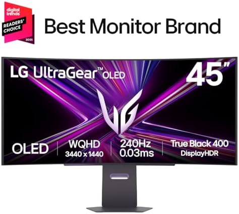 LG 45GX950A B 45 inch Ultragear 5K2K WUHD  5120 x 2160  OLED Curved Gaming Monitor  Dual Mode  165Hz  0 03ms  NVIDIA G Sync  AMD FreeSync Premium Pro  HDR True Black 400  USB Type C 90W  DP2 1