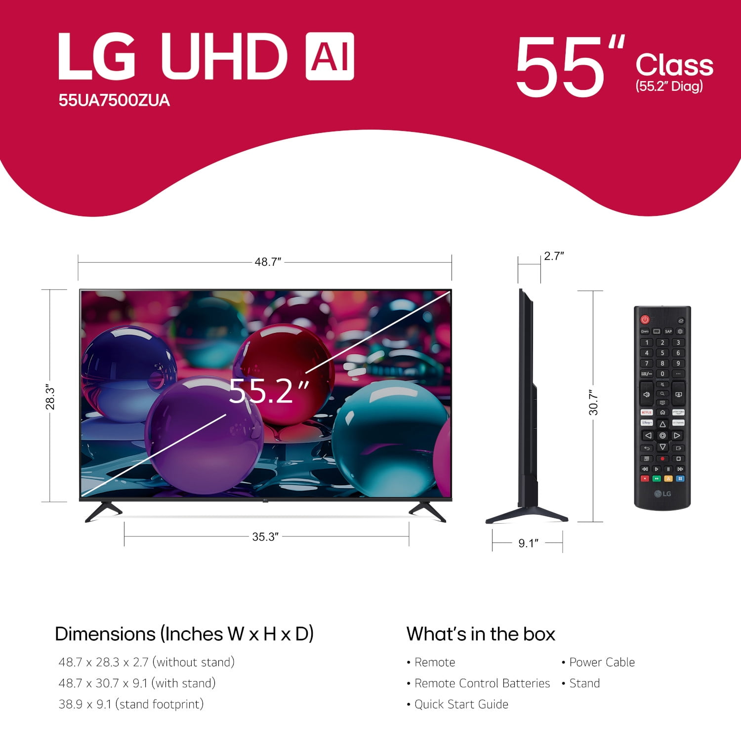 LG 55" 4K UHD UA75 AI Smart TV  55UA7500