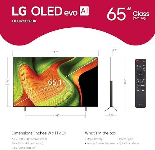 LG 65 Inch Class OLED AI 4K B5 Series Smart TV w/Dolby Atmos  Dolby Vision  HDR10  AI Super Upscaling 4K  Filmmaker Mode  Wow Orchestra  Alexa Built in  OLED65B5PUA AUSZ  2025 